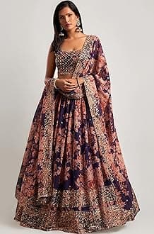 Zeel Clothing Women's Organza Floral White Semi-Stitched Lehenga Choli (7611-Wedding-Floral-Lehenga-Latest, White)