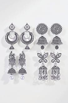 earrings for women fashion jhumka oxidised Silver Earrings for women Combo chandbali pearl chandbali stylish jhumkas traditional Earrings For girls South indian traditional Ear Rings -M138