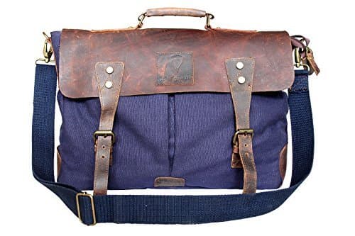 Devil Hunter 16" Rustic Vintage Leather - Canvas Laptop Briefcase/Messenger Bag .