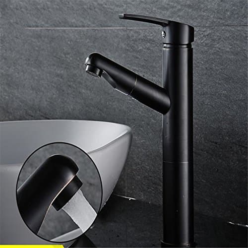Cu all pull old black round-table tap basin hot and cold wash basin mixer Washable head telescopic mixer