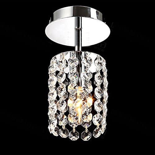 Trioy Life Crystal Chrome Finish Ceiling Light Modern Lighting Lamp Drum Shape Metal Chandelier Round Drop Light Bulb 1 x E14 for Bar Hallway Lounge (Bulb Not Included)