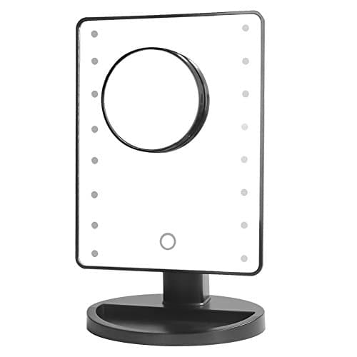 Makeup Mirror - 16 LED Touch Screen Tabletop Vanity Cosmetic Mirrors with Removable 10X Magnifying Mirror Dimming to Adjustable Brightness Power by USB (Black)