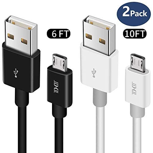 Micro USB Cable, TOPBIN Extra Long Fast Charger Cord High Speed USB2.0 Sync and Charging Cables for Galaxy S7 /S6 Edge/S6, Note 5/4/2, HTC, LG G4, BlackBerry, Kindle, Motorola, Sony (Black White)