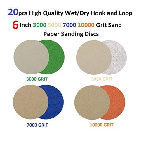 20pcs Hook and Loop 6 Inch 3000 5000 7000 10000 Grit Wet/Dry Sand Paper Sanding Discs