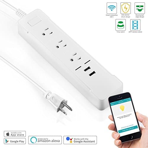 Wifi Smart Power Strip, Surge Protector with 2 USB Charging Ports and 3 Smart AC Plugs for Multi Outlets Power Socket Extension Cord, Voice Controlled by Amazon Echo & Google Home