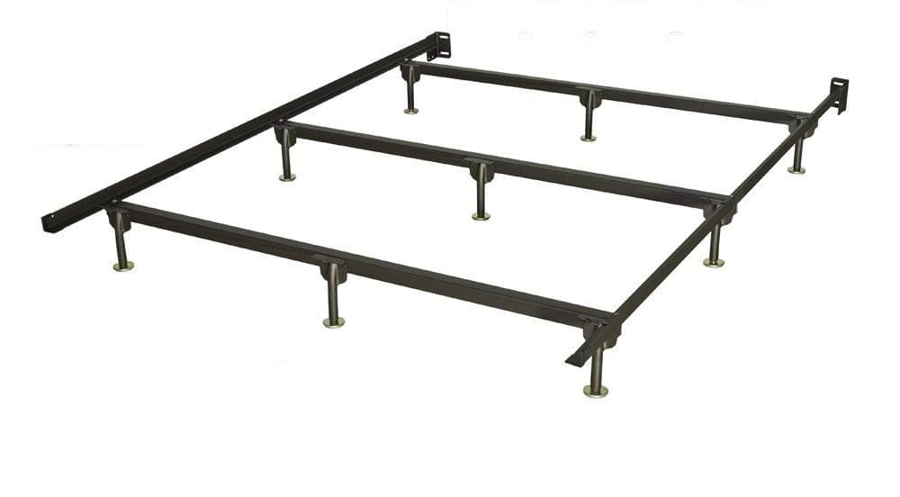 Glideaway Bolt On Headboard Metal Platform Bed Frame w/ 9 Support Legs & Adjustable Feet For Water Mattresses & Box Springs, King, Brown