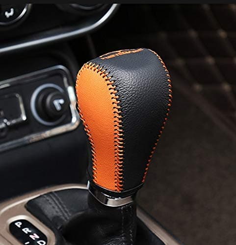 Cowhide Top Layer Leather Automatic Gear Shift Collars Gear Cover For 2016 JEEP Renegade (Yellow)