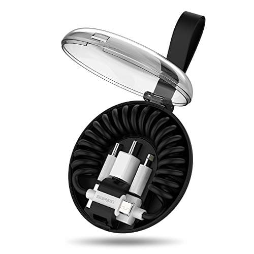 GARAS 3 in 1 Coiled Fast Charging and Date Cable with Portable Storage Box for Redmi Huawei Honor Samsung i-Prodcut and More (Black)