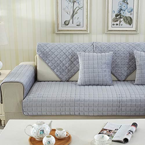 Sofa Cover 1 piece for L Shape Sofa, Winter Plush Sofa Cushion Thickened Flannel Sofa Mat Plush Anti-Skid Pet Sofa Cover, Gray, 110 * 180cm