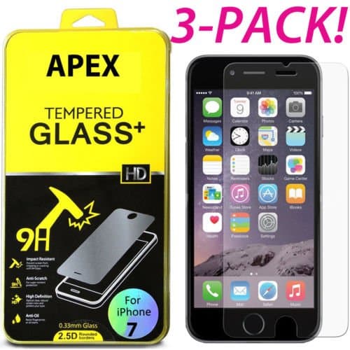 3 Pack Premium Tempered Glass Screen Protector for Apple iPhone (iPhone 7)