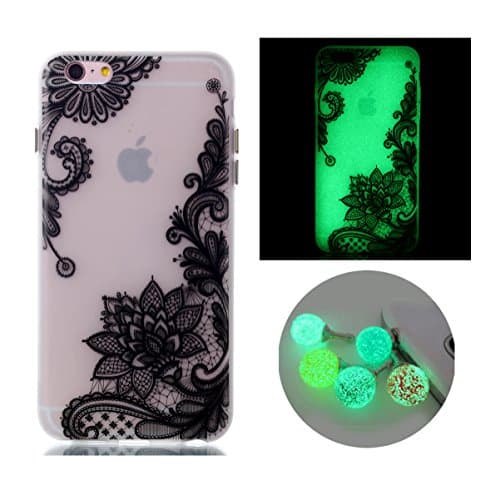 iPhone 6/6s Case, Bernect Luminous Transparent Glow In The Dark Ultra Thin Fluorescence Pattern Soft TPU Flexible Case for iPhone 6/6s (4.7inch) +2pcs Luminous Dustplug-Diagonal Flowers