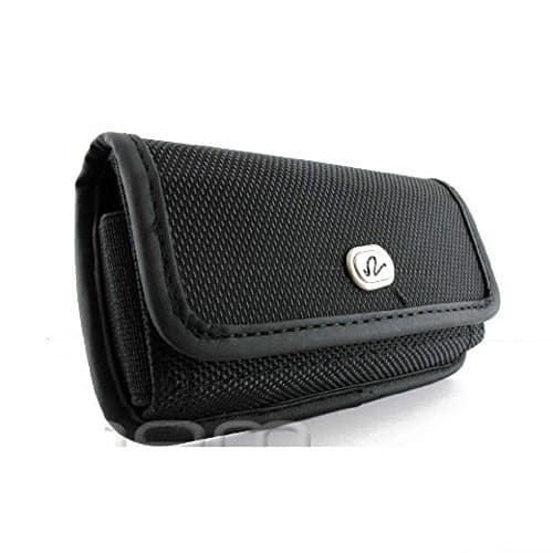 Cell Phone Case for Plum Ram 6 Heavy Duty Secure Rugged Horizontal Canvas Nylon Pouch Bag with Metal Belt Clip