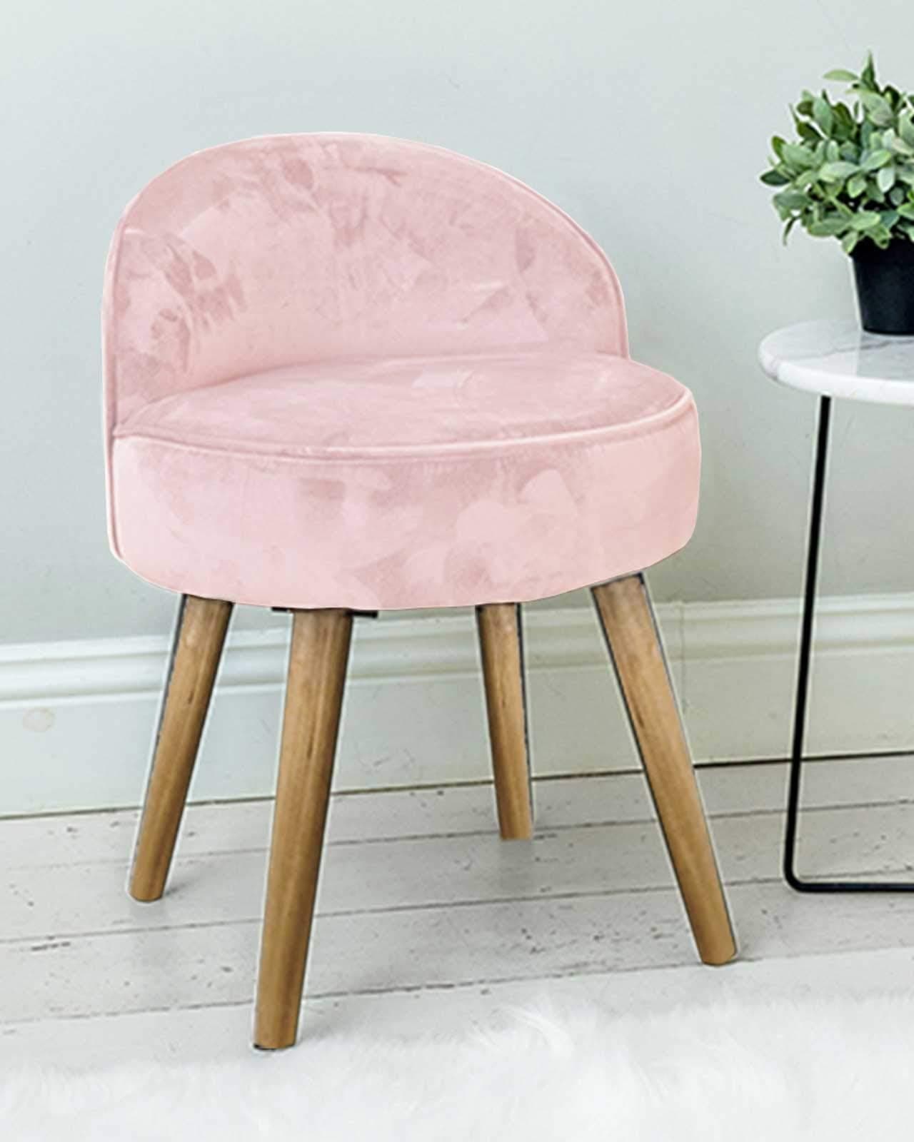 Sue Ryder Light Pink Velvet Moon Back Dressing Table Stool Chair with Natural Wooden Legs