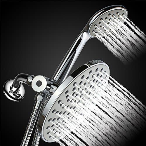 Seafulee 8 inches Round Rainfall Jet Shower Head / Handheld Combo with Chrome Finished , included Super-flexible stainless steel shower hose,bracket