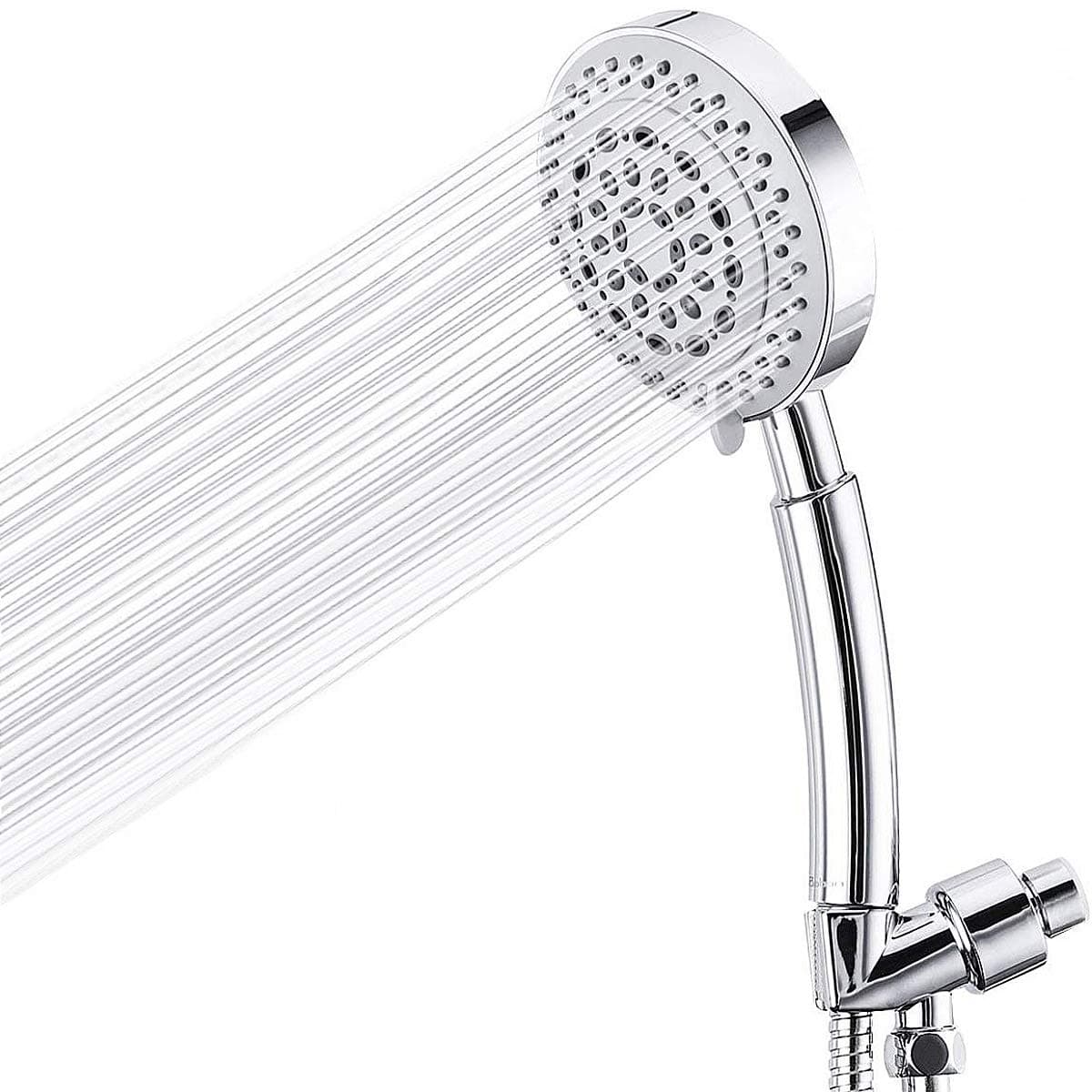 Baban Handheld Shower Head High Pressure Luxury 8 Function Detachable Showerhead with Angle Adjustable Bracket & Stretchable Hose- Full Flow Massage Rain Waterfall for Your Shower Experience, Chrome