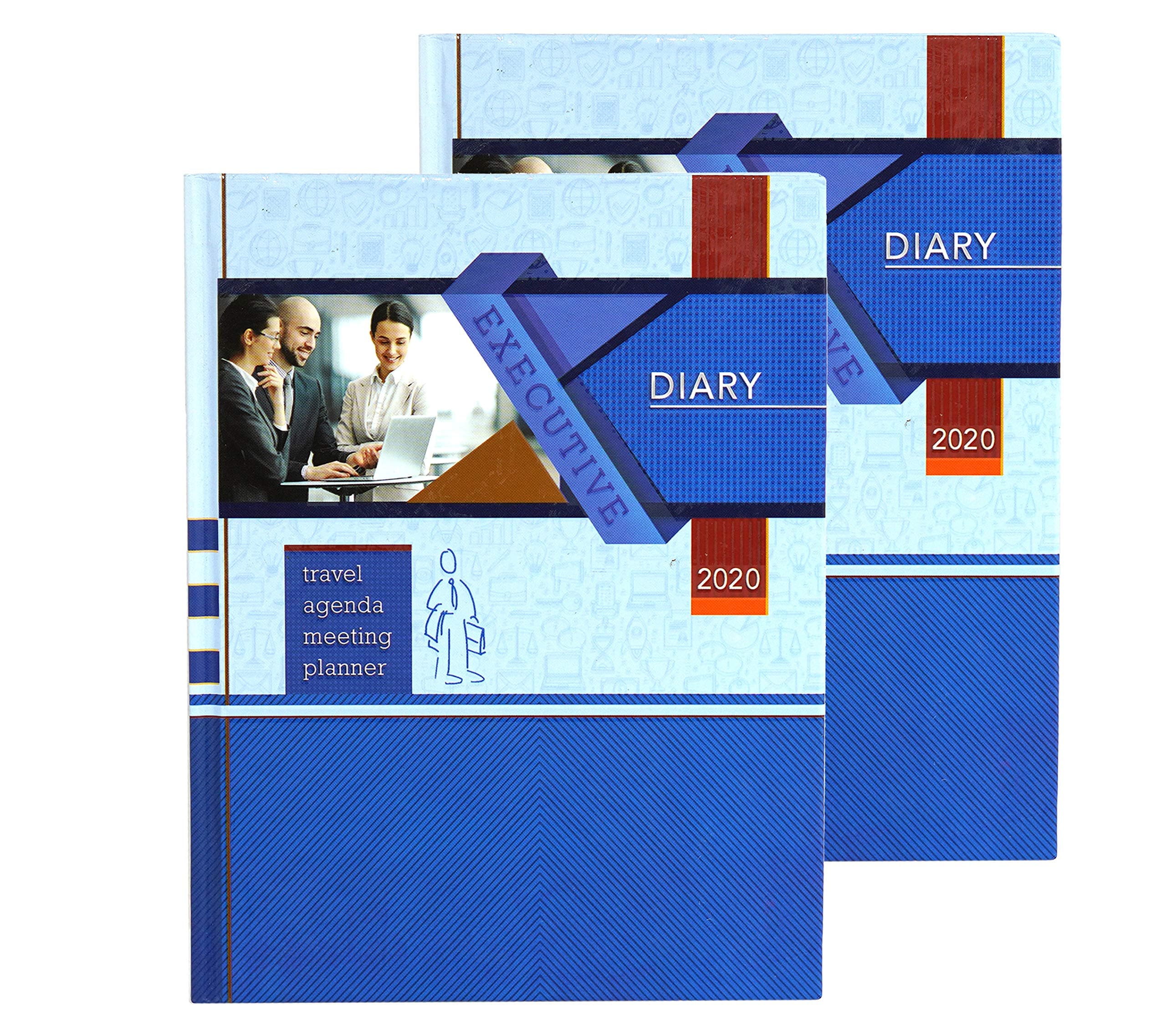 DAHSHA 2 Pack Executive Planner Organizer Personal Diary 2020 with Sunday Half Page (23.5 cm X 18 cm) - Blue