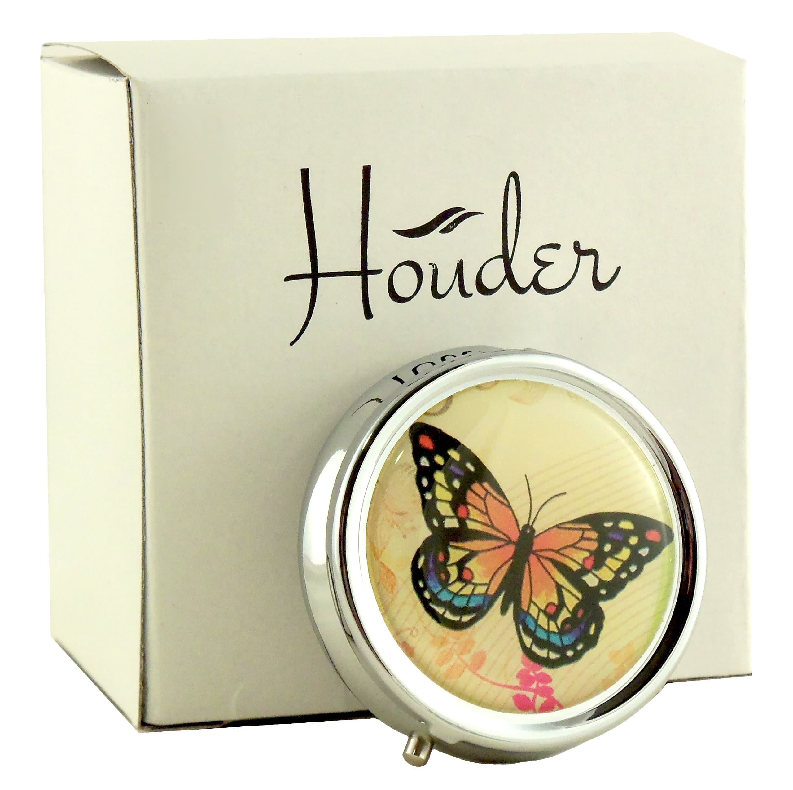 Houder Designer Pill Box by Decorative Pill Case with Gift Box Carry Your Meds in Style (Butterfly)