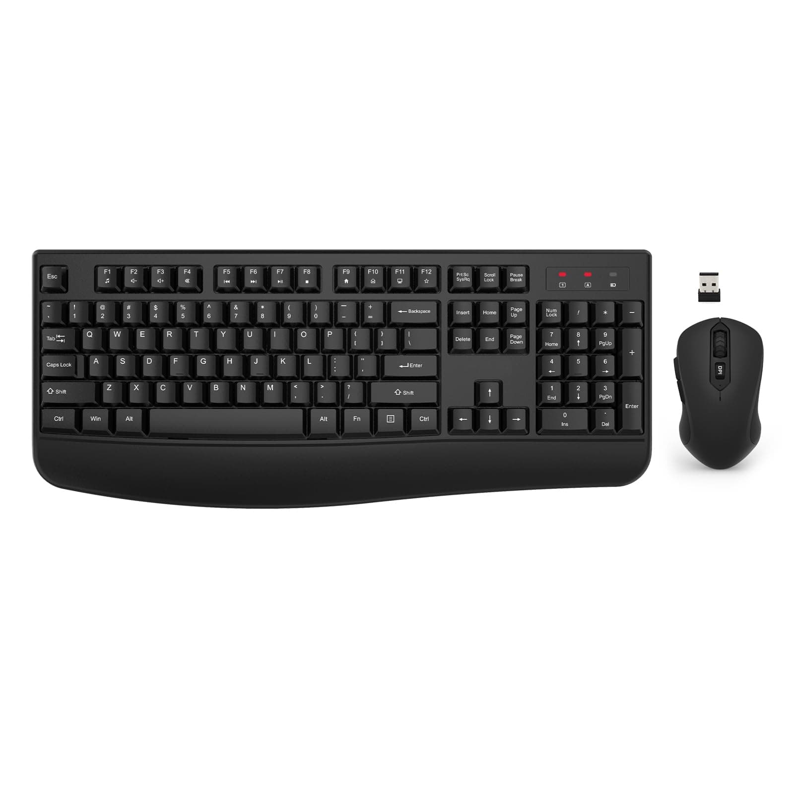 EDJO Wireless Keyboard and Mouse Combo, 2.4G Full-Sized Ergonomic Computer Keyboard with Wrist Rest and 3 Level DPI Adjustable Wireless Mouse for Windows, Mac OS Desktop/Laptop/PC