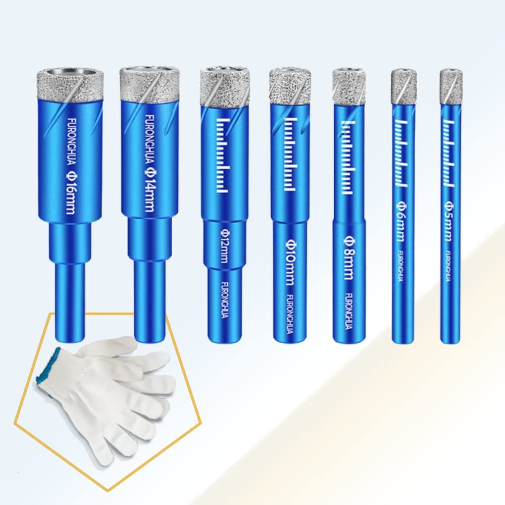 Dry Diamond Drill Bits Set, Small Diamond Hole Saw Kit, 7 PCs, for Granite Marble Porcelain Tile Ceramic Stone Glass Hard Materials (not for Wood), Round Shank, 6mm ×2 8mm 10mm 12mm 14mm 16mm