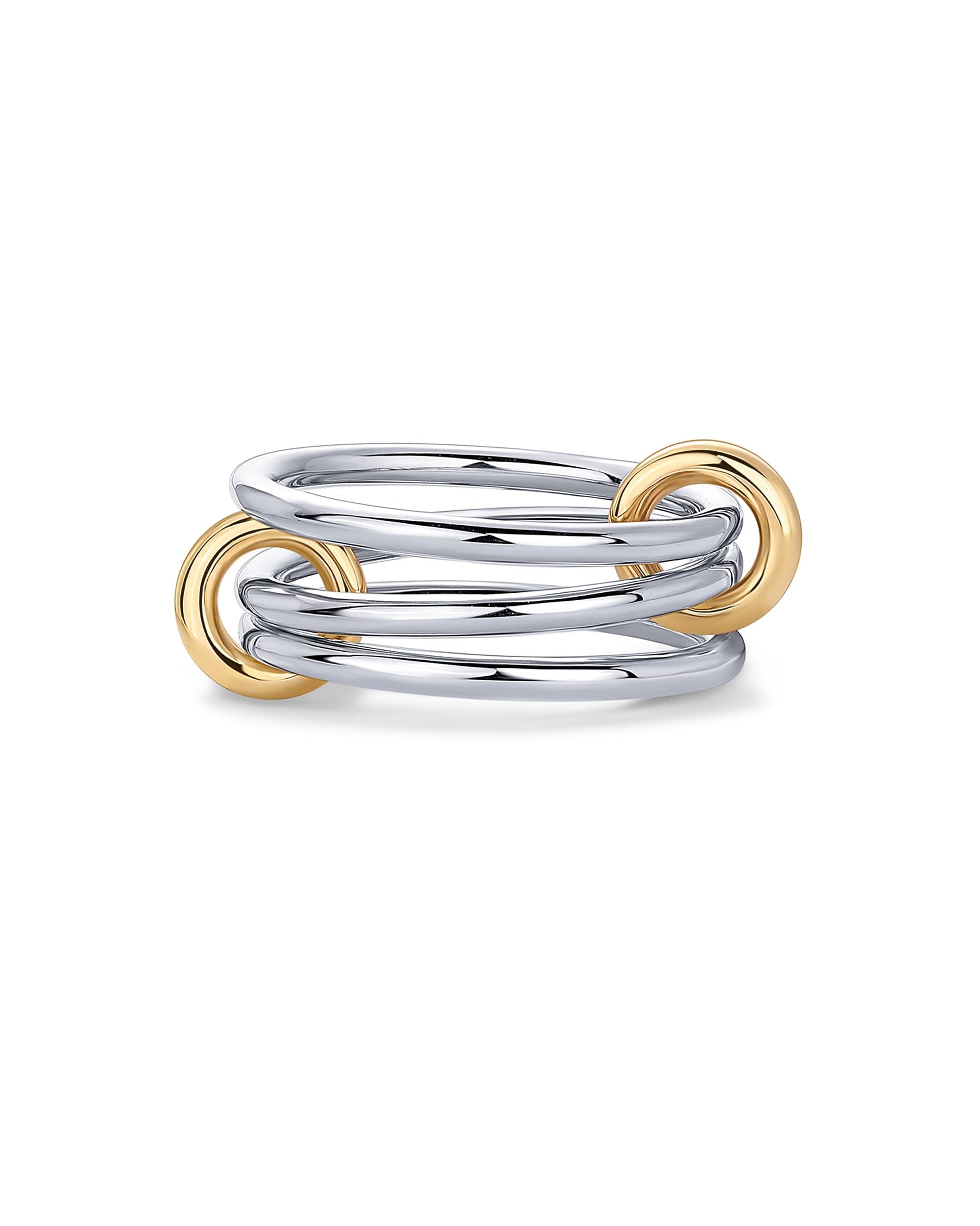 14K Gold Plated Interlocked Stackable Rings for Women - Statement Mixed Metals Multi Ring Stack - Cubic Zirconia Two-Toned Connected Bands Stacking Jewelry