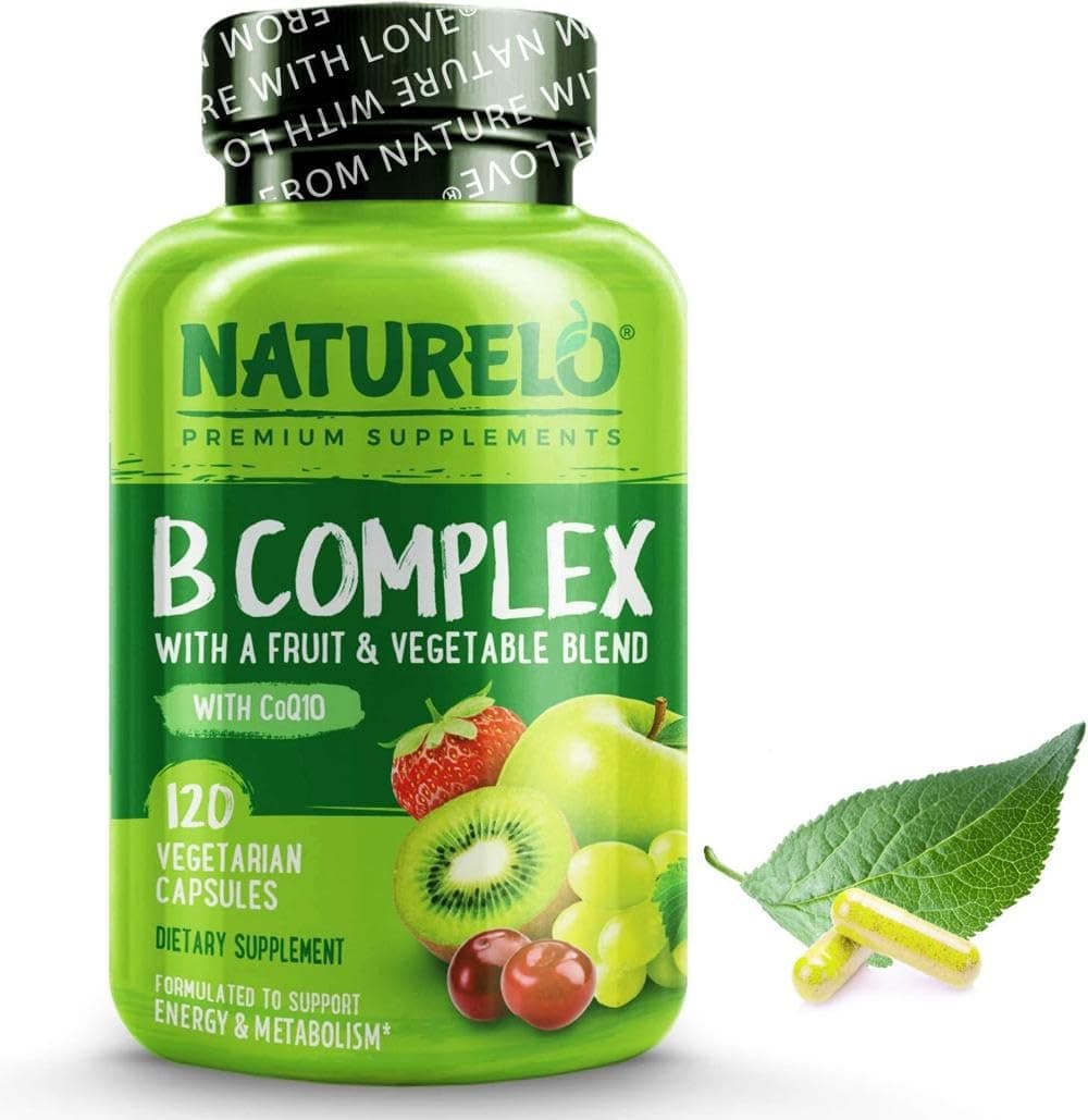 NATURELO B Complex (One Daily) - Food-Based Blend - All B-Vitamins - Vitamin B6, Folate, B12, Biotin, Niacin, CoQ10 - Best Natural Supplement for Energy - 120 Vegan Capsules | 4 Month Supply
