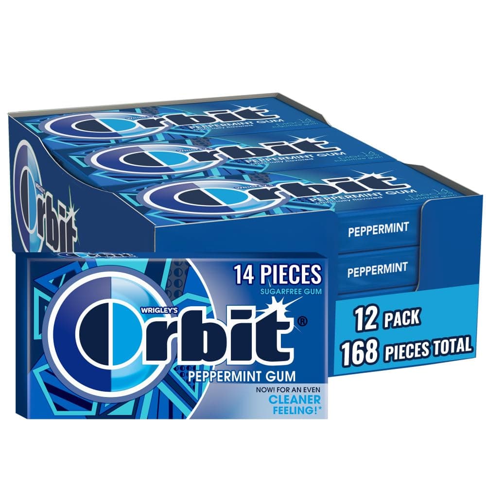 ORBIT Peppermint Sugar Free Gum Individually Wrapped, Bulk Packs of Gum, 12 Packs of 14-Pieces (168 Total Pieces)