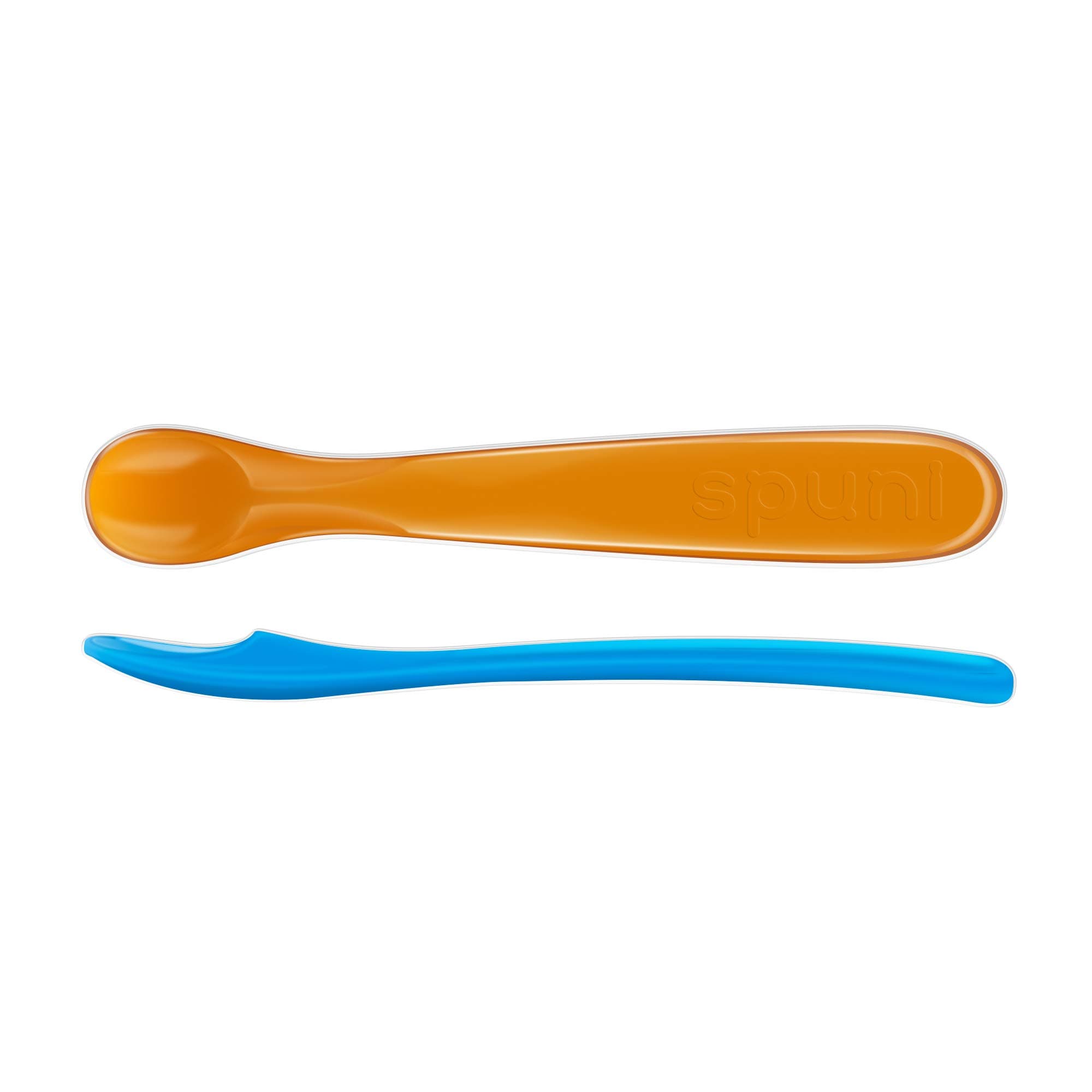 Spuni Weaning Soft Baby Spoons, 2 Pack, Bouncing Blue & Orange