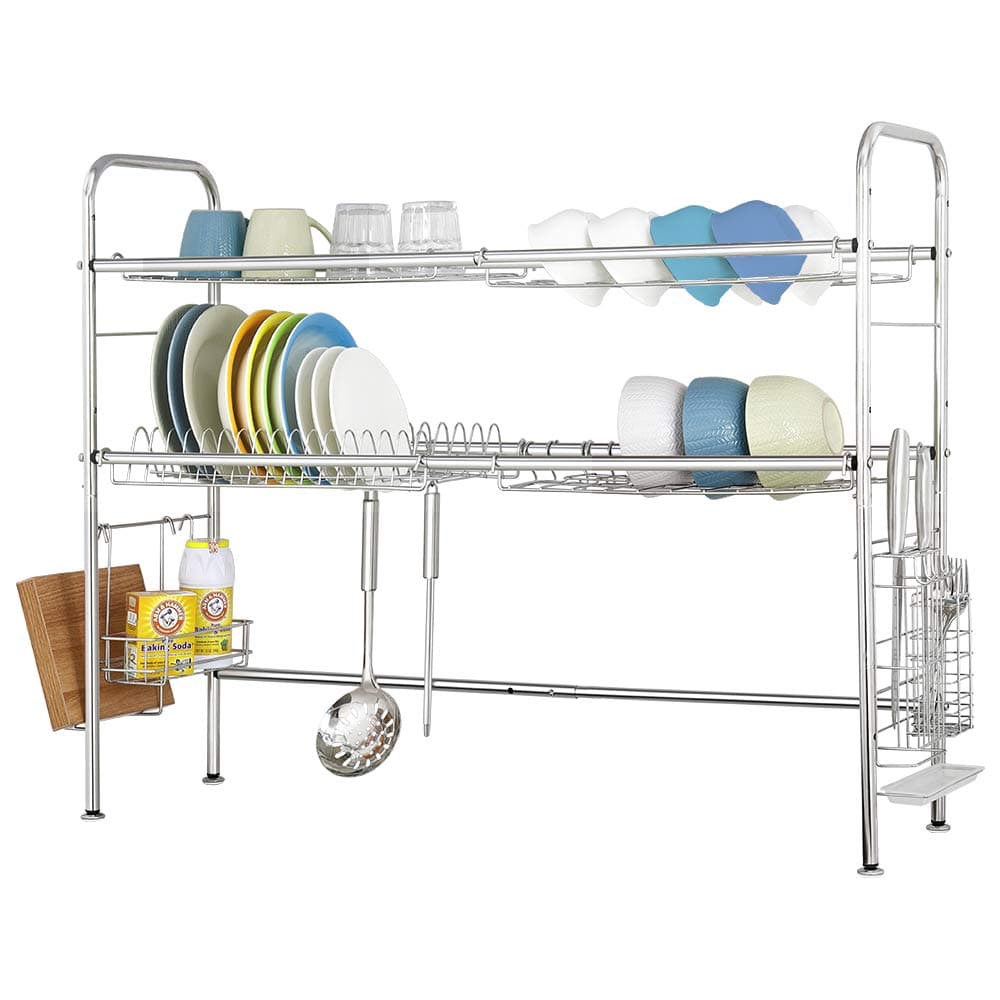 Nandae 2-Tier Over The Sink Drying Rack for Kitchen Stainless Steel Dish Dryer Length Adjustable, Silver