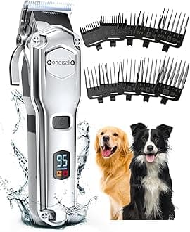 oneisall Dog Clippers for Grooming for Thick Heavy Coats/ Dog Grooming Clippers/ Cordless Waterproof Pet Clippers Low Noise Trimmer Shaver for Dogs Pets and Animals