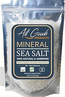 All Goods Baja Mineral Sea Salt 16oz, Natural Coarse Grain Crystals,Hand Harvested | Cooking, Baking & Seasoning All Dishes | Low Sodium, Magnesium & Potassium Loaded | Ideal for Electrolyte Balance,