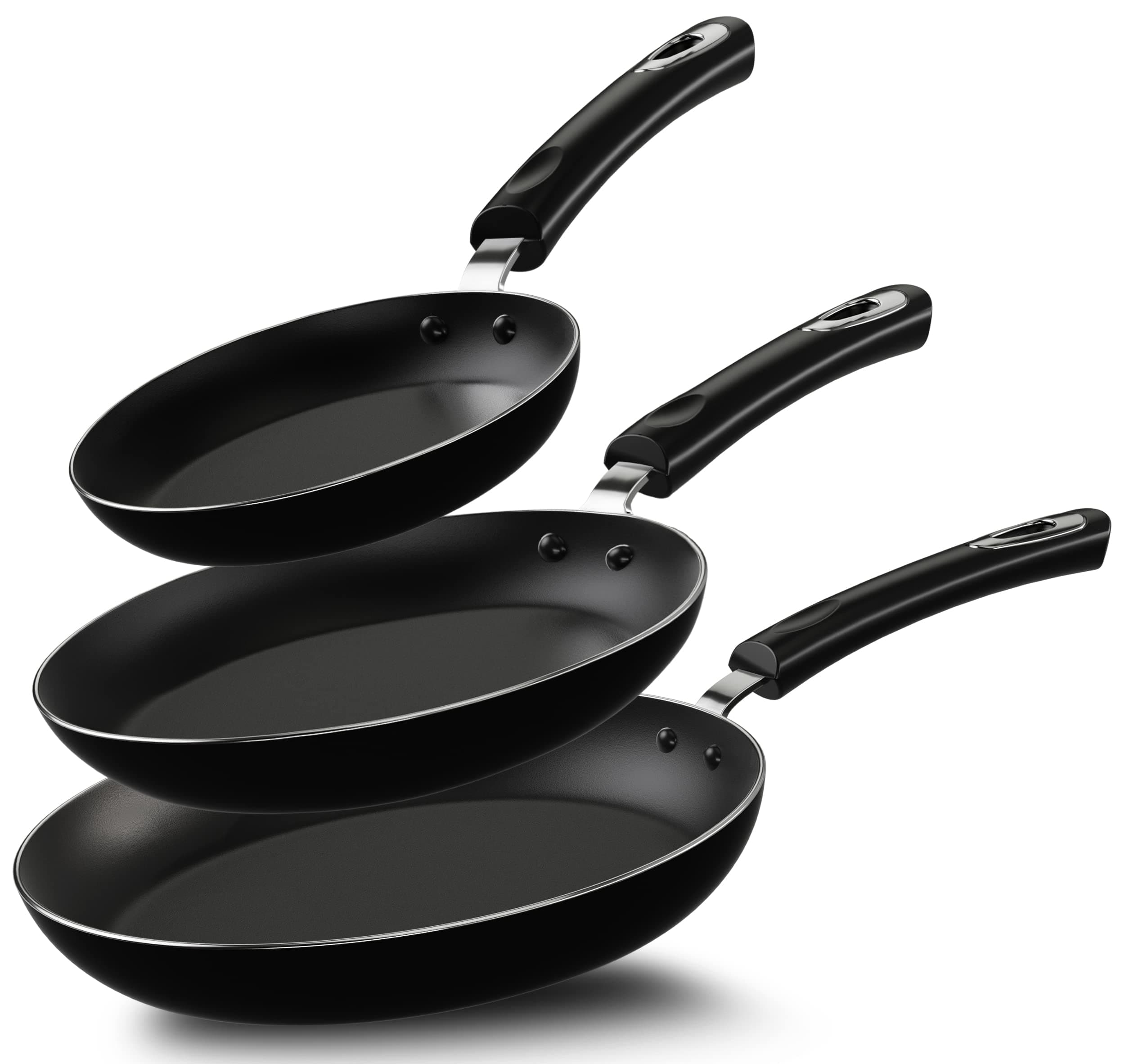 Nonstick Cookware 3 Piece Set, Nonstick Frying Pans with Induction Bottom, 8, 9.5 & 11 Inches Frying Pans with Bakelite Handles, PFOA Free, Black