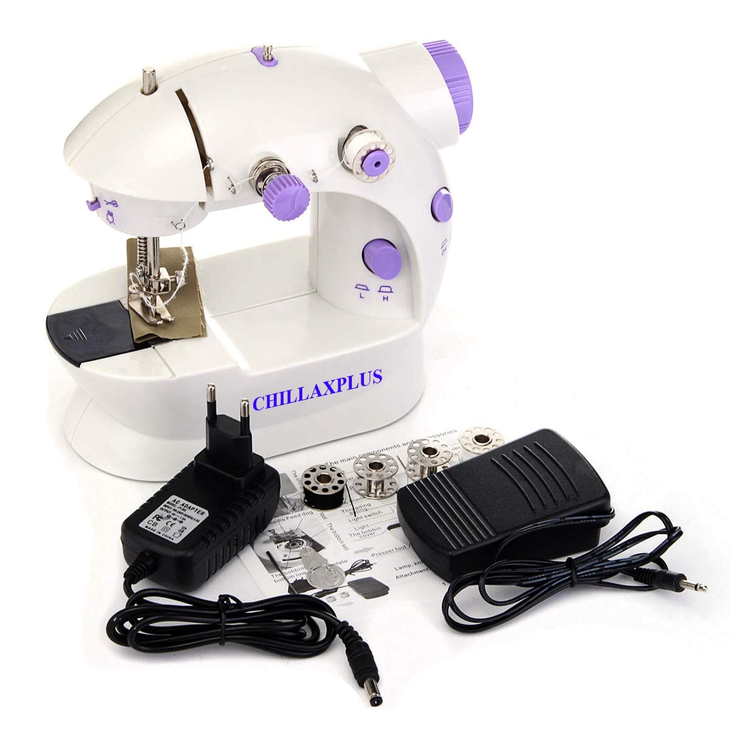 CHILLAXPLUS Portable 4 in 1 Mini Sewing Machine with Adapter and Foot Pedal