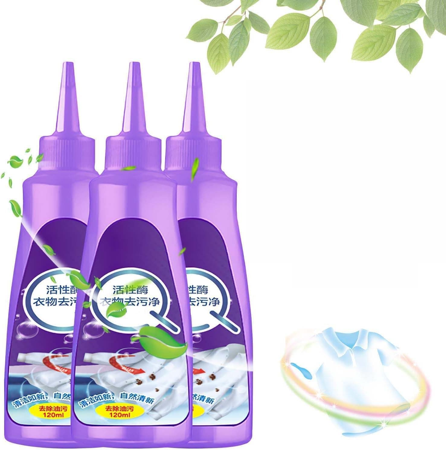 Active Enzyme Laundry Stain Remover for Clothes,Fast Laundry Stain Remover,Active Enzyme Clothing Stain Remover,White Shirt Guardian,Garment Stubborn Stain Cleaner Oil Remover (120ml,3PCS)