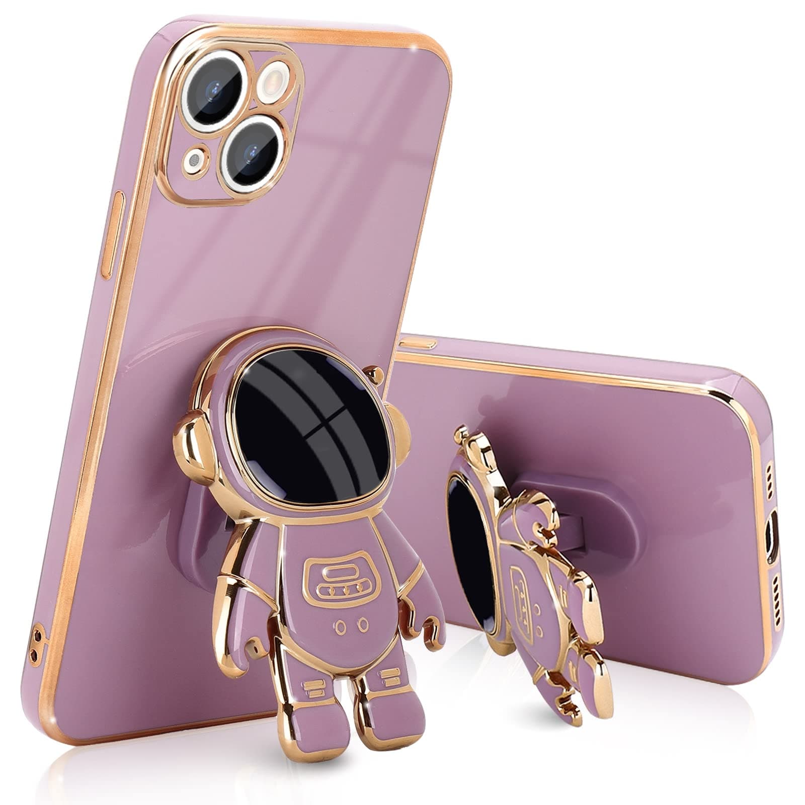 Compatible with iPhone 13 Mini Case Cute 3D Astronaut Stand Design Camera Protection Shockproof Soft Back Cover for Apple iPhone 13 Mini Phone Case Purple