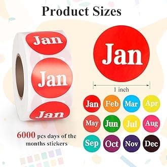 2 Pcs Monthly Label Holder Organizer with 6000 Pcs Round Month Labels Months of The Year Labels Expiration Date Stickers Food Labels Stickers Removable Labels Color Coding Label Stickers