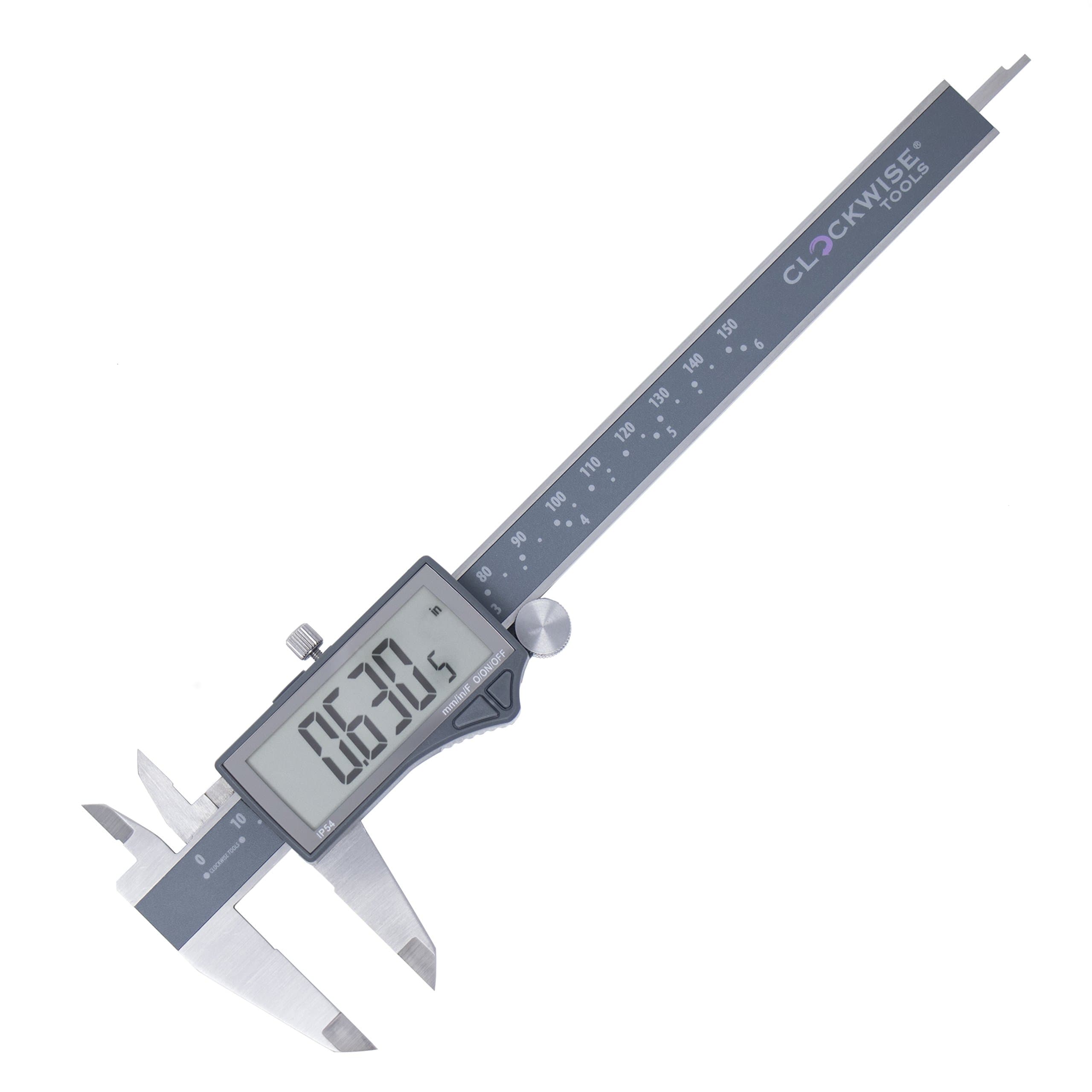 Clockwise Tools IP54 Grade Digital Caliper, DCLR-0605 0-6" /150mm, Inch/Metric/Fractions Conversion, Stainless Steel, Large LCD Screen