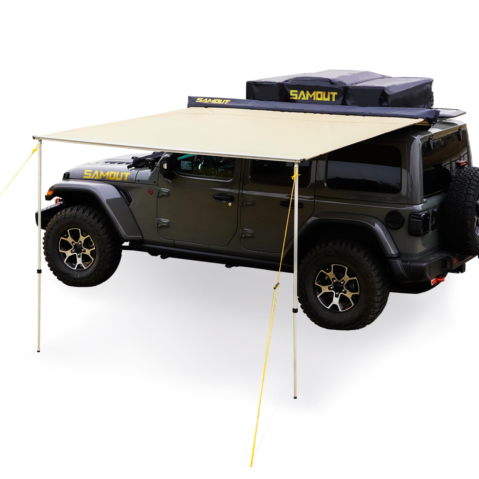 - Vehicle Awning, 4.6ft x 6.6ft, Rooftop Pullout Ripstop UPF50+ Side Awning, Reinforced Hinges & Poles for Jeep/SUV/Truck/Van