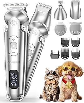 Small Dog Clippers and Paw Trimmer with Low Noise, 4 - in - 1 Cordless Dog Grooming Kit with 3 - Level Speed Clippers (7000 RPM) for Grooming Thick Hair, Waterproof Shaver for Dogs and Cats