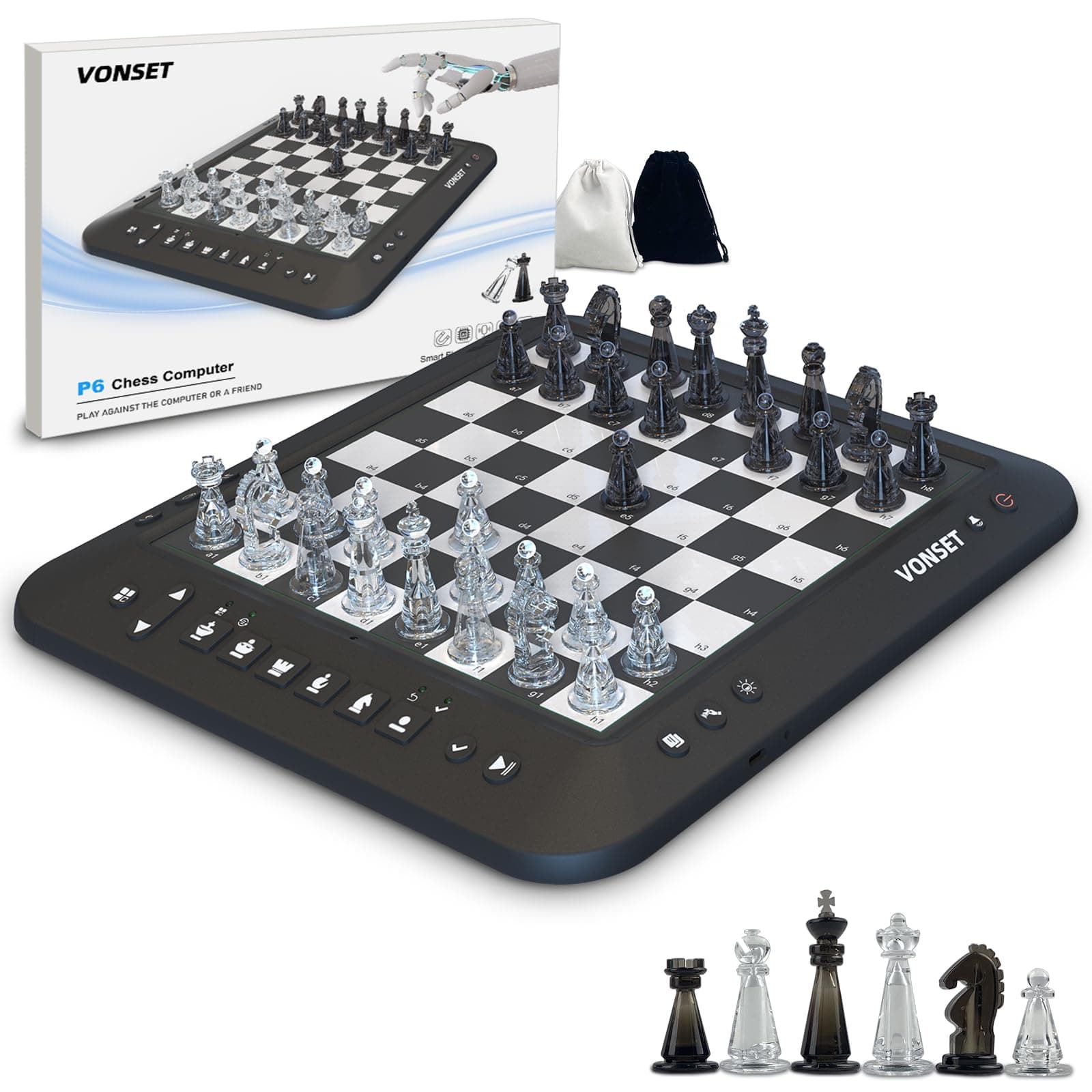 P6 Electronic Chess Board Chess Computer Talking Smart Chess Board Magnetic Electronic Chess Set with LED for Kids & Adults