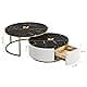 Modern Multi-Functional Round Nesting Coffee Table Fluted with Drawer End Table Utility Table for Living Room Black & Gold