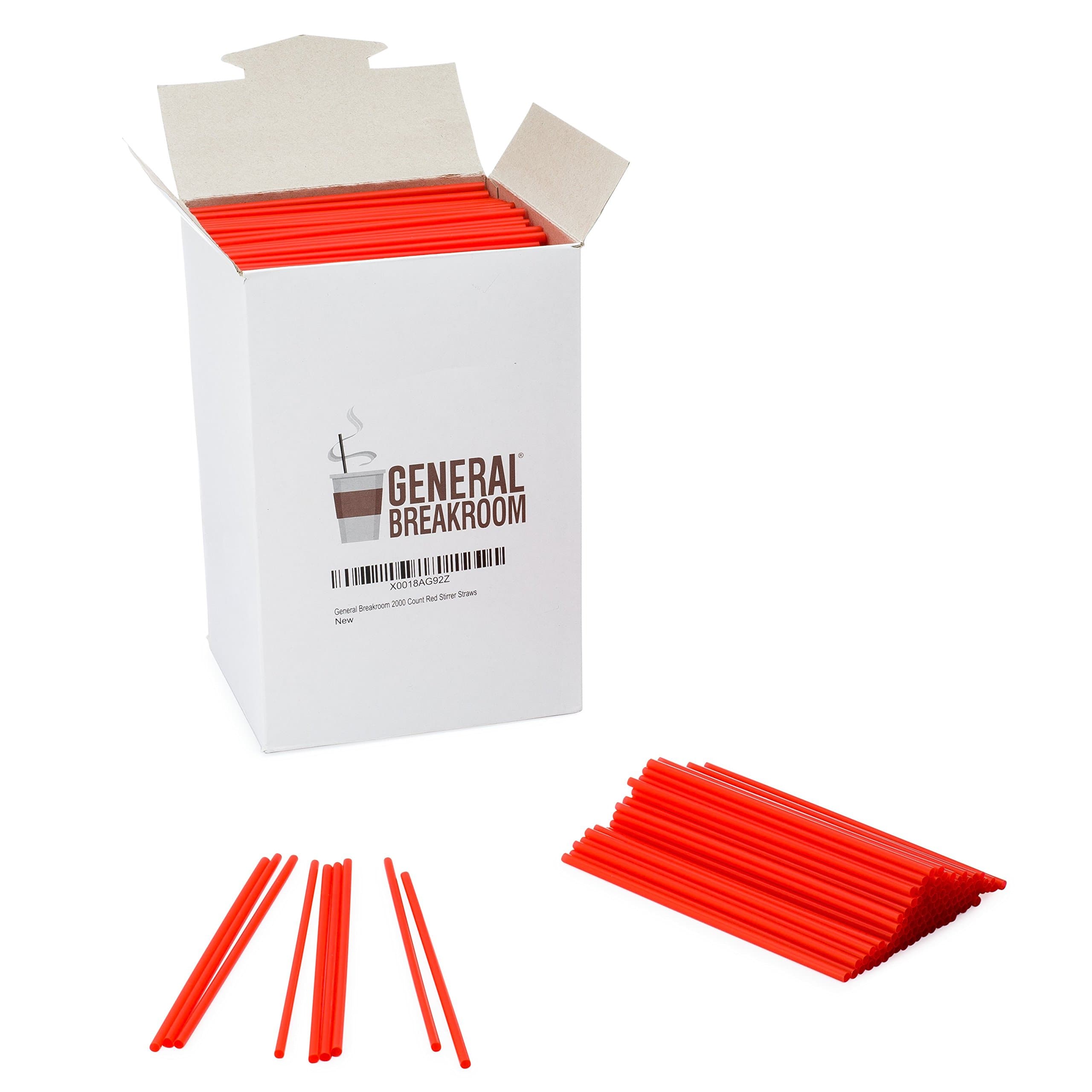 General Breakroom 2000-count, 5 1/2" Coffee and Cocktail Drink Stirrer Straws, Red